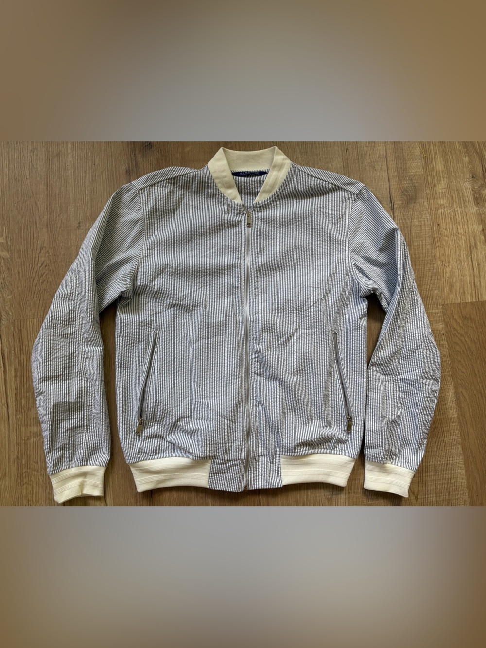 Zara Man Light Weight Bomber Jacket with Cream Trim Sz Large